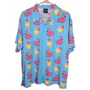 Bioworld Men's Rayon Vibrant Flamingo Cocktail Hawaiian Shirt Size Medium